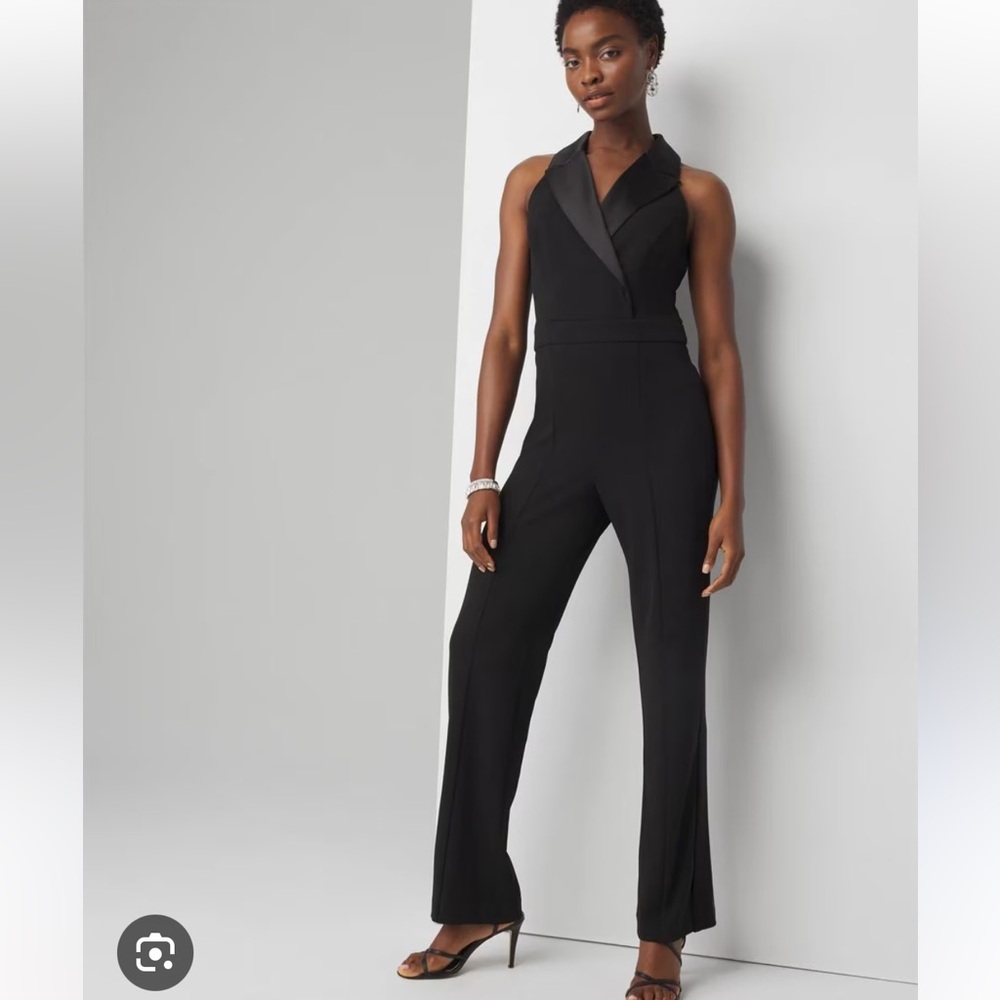 cupcakes & cashmere Black Sleeveless Tuxedo Style Faux Wrap Tailored Jumpsuit